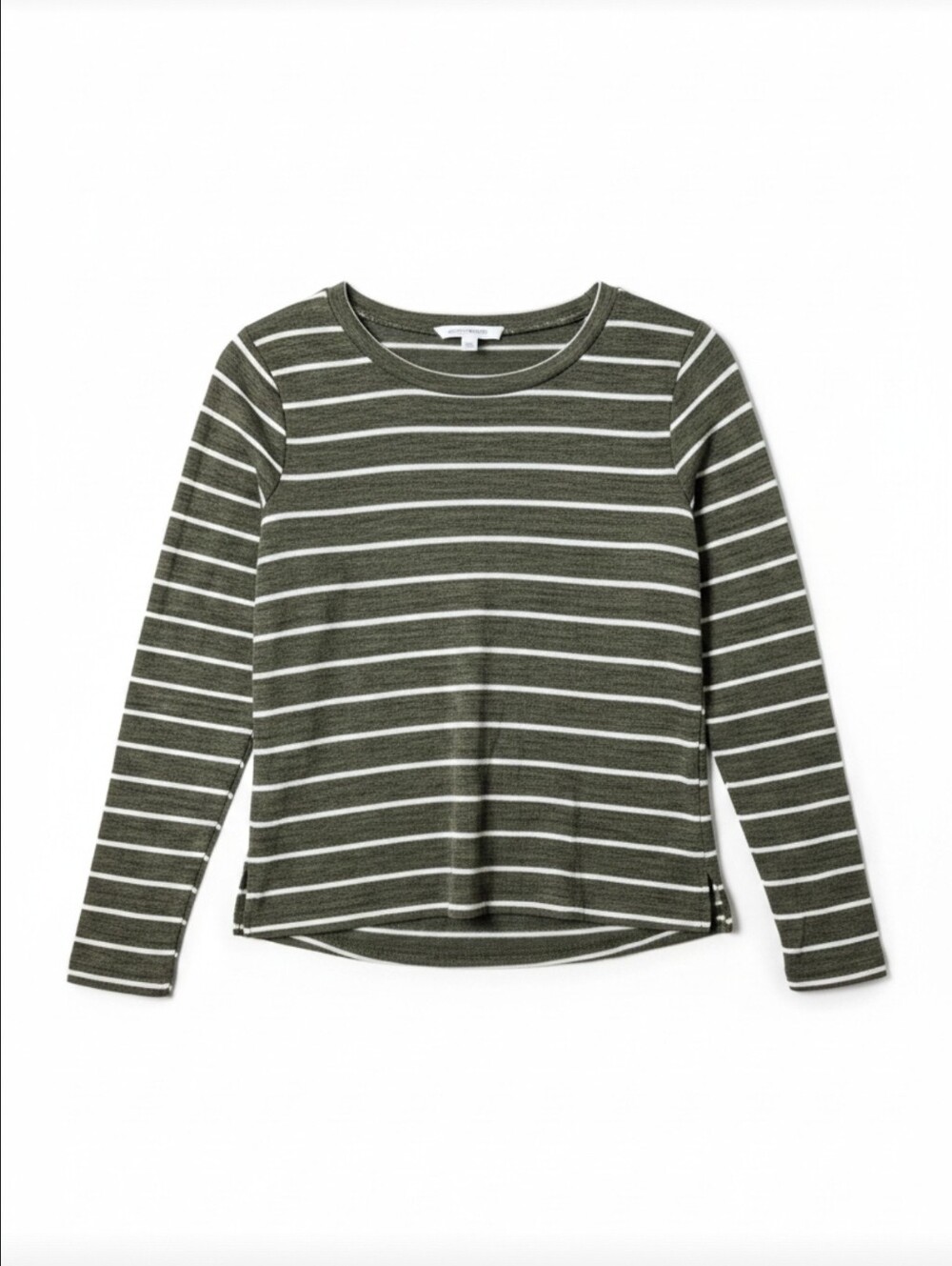 Cloud Chasers Olive Green & White Striped Long Sleeve Knit Top